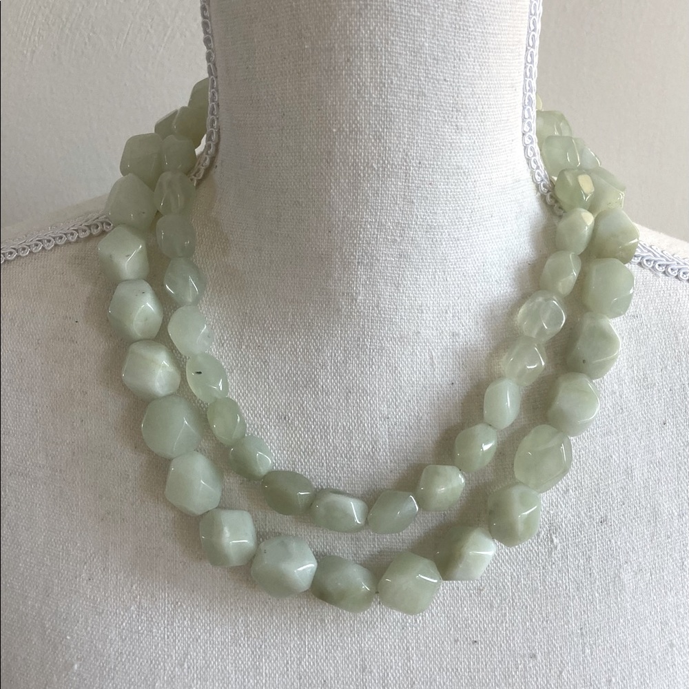 Light Green Chalcedony 2 Strand Chunky Faceted Beaded Necklace, Adjustable - Picture 2 of 4